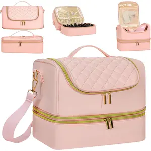 Polish Organizer Case Holds 45 Bottles &  Lamp, Large Capacity  Tech Bag, Portable  Supplies Storage for Travel, Manicurist &  Artist