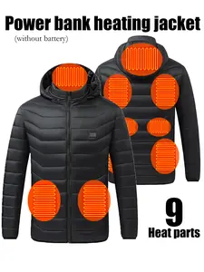 Men's Fall Winter Rechargeable Heated Hooded Jacket Coat, Windproof Outerwear, Multi-Heating Zones, Windproof Warmth, Outdoor & Daily Use