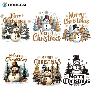 Vintage Christmas Snowman Heat Transfer Vinyl Set, 6 Pieces, High-Quality DIY Iron-On Decals for T-Shirts, Hoodies, Bags