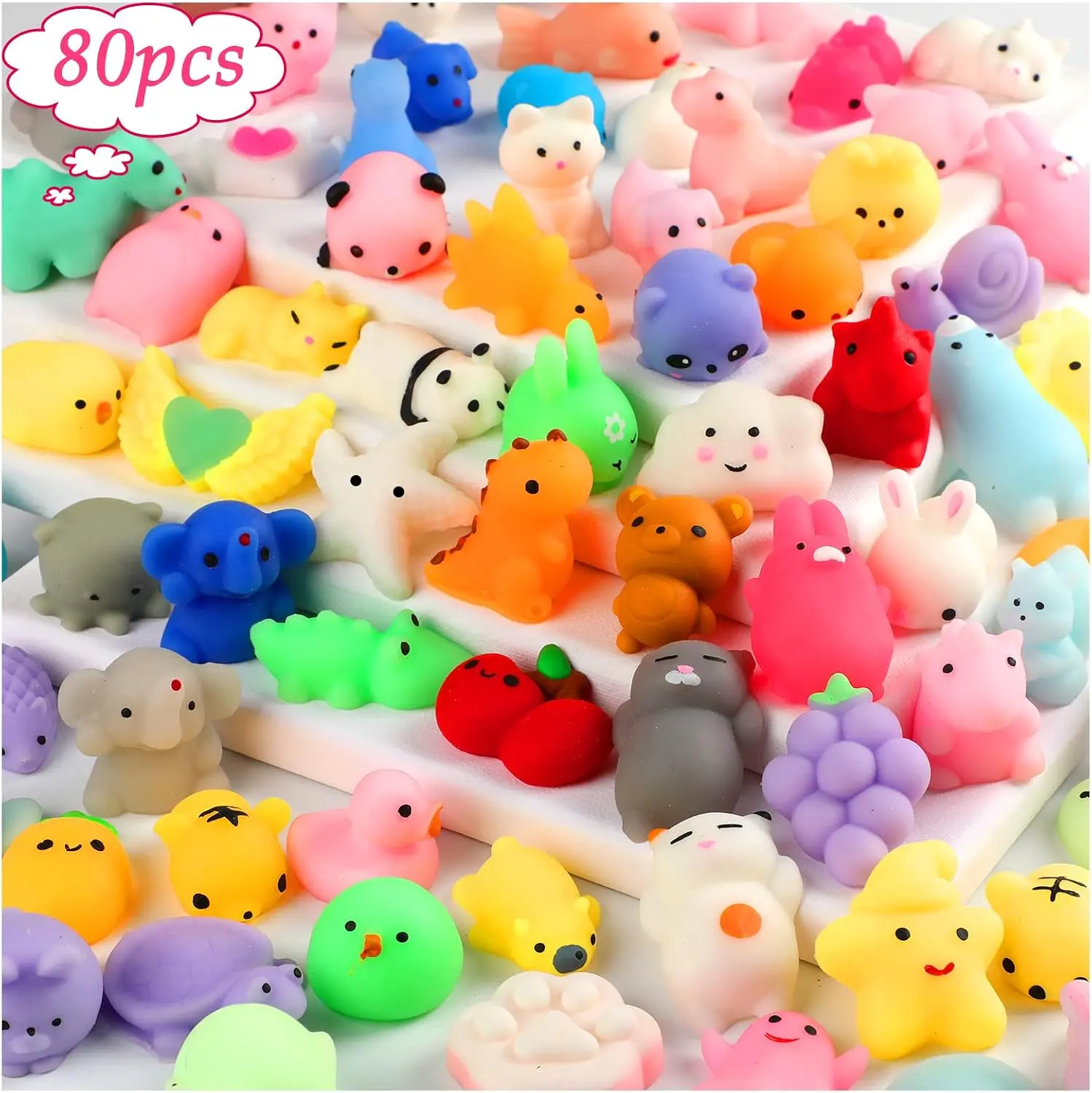 80pcs Mochi Squishy Toys, Mini Kawaii Squishies Fidget Toys for Adults | Squishies Party Favors for Kids Gift Easter Basket Stuffers Egg Fillers Birthday Classroom Prize Pinata Christmas Stocking