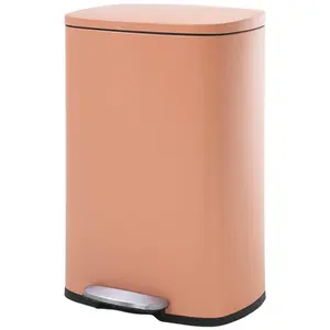 50 Liter/13 Gallon Kitchen Trash Can with Lid, Stainless Steel Trash Can with Foot Pedal and Plastic Inner Bucket,Fingerprint-Resistant Soft Close Lid Garbage Can,Odor Proof for Bathroom Kitchen,Pink