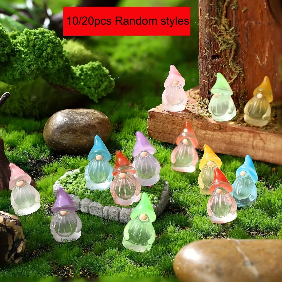 10pcs/20pcs Mini Glow-In-The-Dark Dwarf Fairy Resin Statues, Decorative Garden Sculptures, Micro Landscape Decor, Outdoor Garden Indoor Planter Ornament, DIY Decoration, Garden Gnomes, Statue Figurines