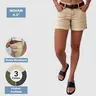 Flamingals Solid Split Side Flap Pocket Elastic Waistband Shorts Womenswear Stretchy 4.3" Inseam