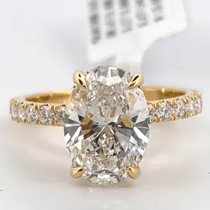 3.8CTW lab Diamond Oval Ring - 14k Yellow Gold - IGI Certified - VS-VVS Quality and D-E Color