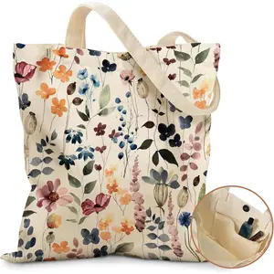 L-CPB014 Aesthetic Tote Bag for Girls - with Magnetic Buckle and Zipper Inner Pocket for Women Lady Canvas Cotton Tote Bag