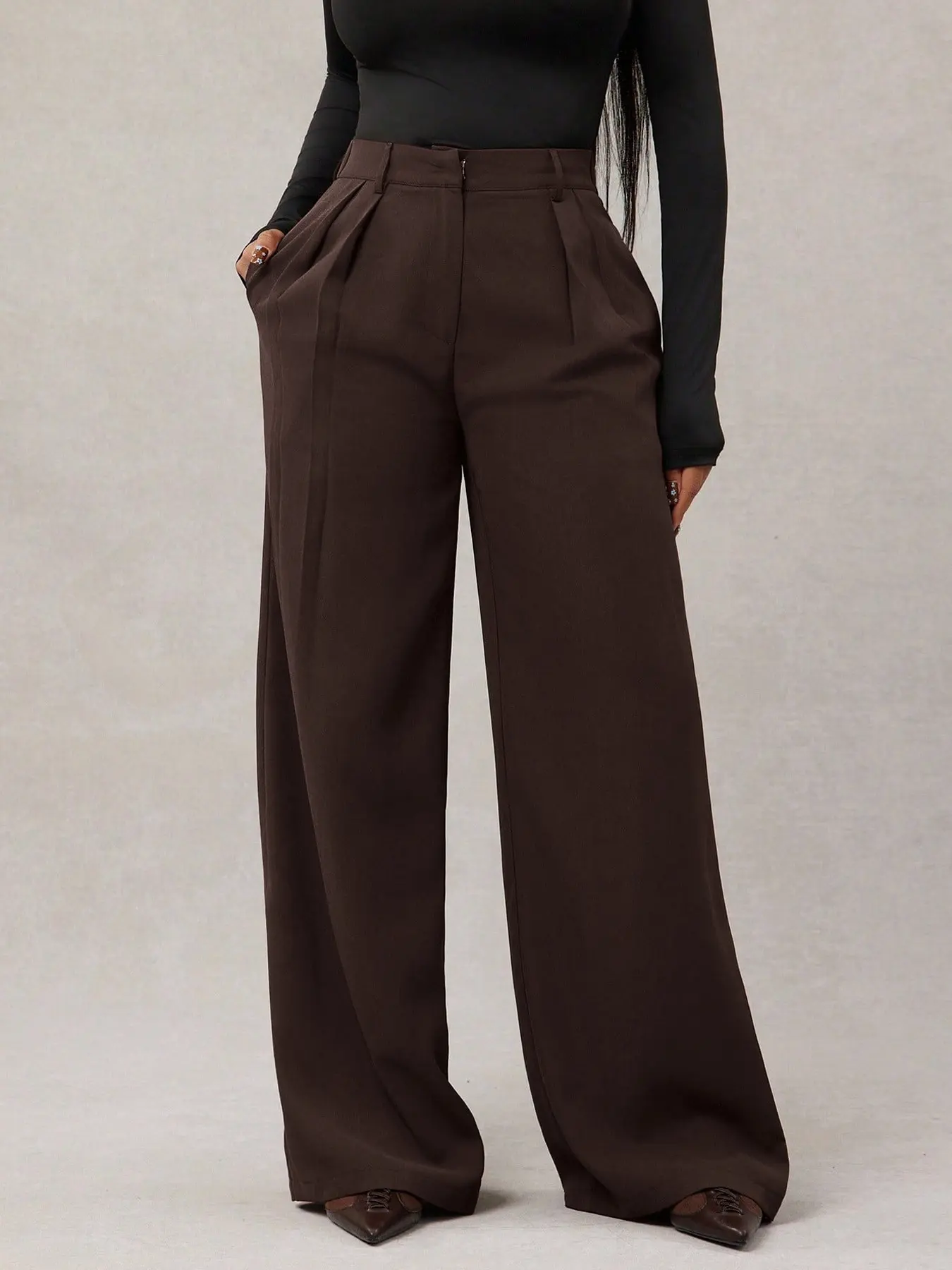 High Waisted Wide Leg Fabric Pants Bottoms - Women Aesthetic Basic Minimalist Vintage Fit Everyday Dress Trousers Casual Fashion Bottoms