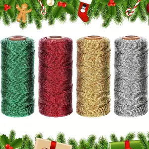 4 volumes of Christmas metal ribbon gold, silver, red and green gift packaging rope, holiday handicrafts party supplies, elegant packages, metallic luster, perfect with gift packaging Garland Ribbon