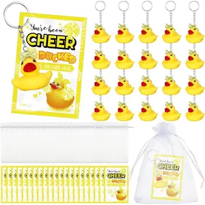 Cheer Gifts Bulk Duck  You've Been Cheer Ducked Tags Bows Organza Bags for Cheerleader Team  (Yellow,40 Set)
