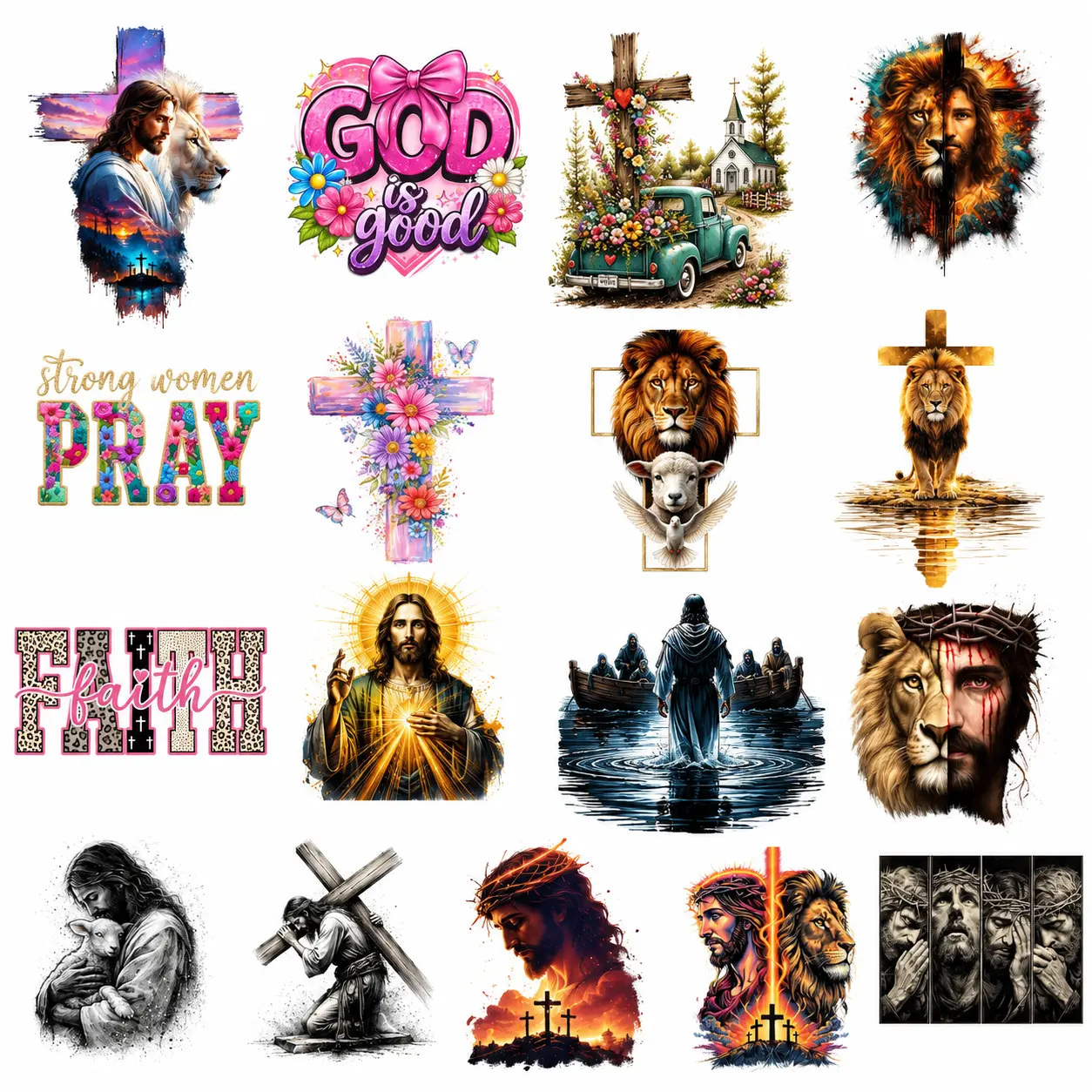 Religious Bundle V16 Ready-to-Press DTF & Sublimation Transfers | Christian Faith Heat Transfer Bundle | 14 Designs | 20x5 ft Roll | Up to 11"