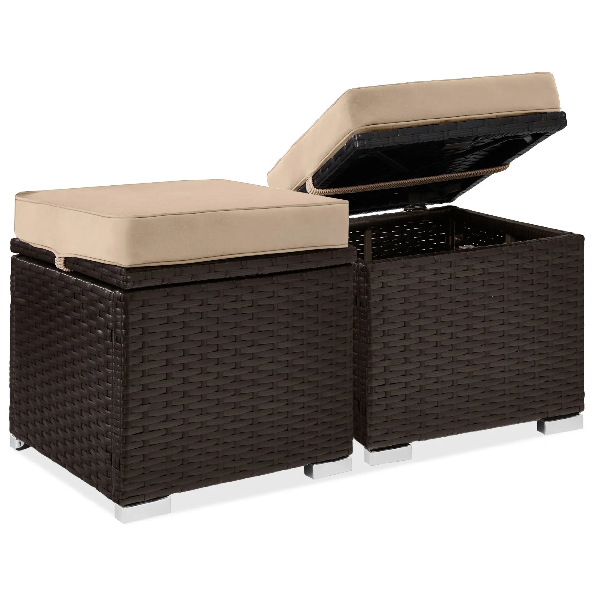 Best Choice Products Set of 2 Wicker Ottomans, Multipurpose Furniture w/ Removable Cushions, Steel Frame Best Choice Products Set of 2 Wicker Ottomans, Multipurpose Furniture w/ Removable Cushions, Steel Frame