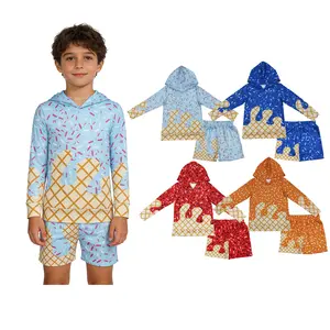 Cute Kids Clothes Ice Cream Prints Baseball Outfits Boys and Girls Set Milk Silk Hoodies & pants Youth Kits