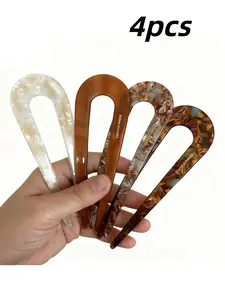 Elegant Vintage U-Shaped Hairpins, 4-Piece Set, Fashionable Hair Accessories for Women & Girls, Perfect for Daily & Party Use
