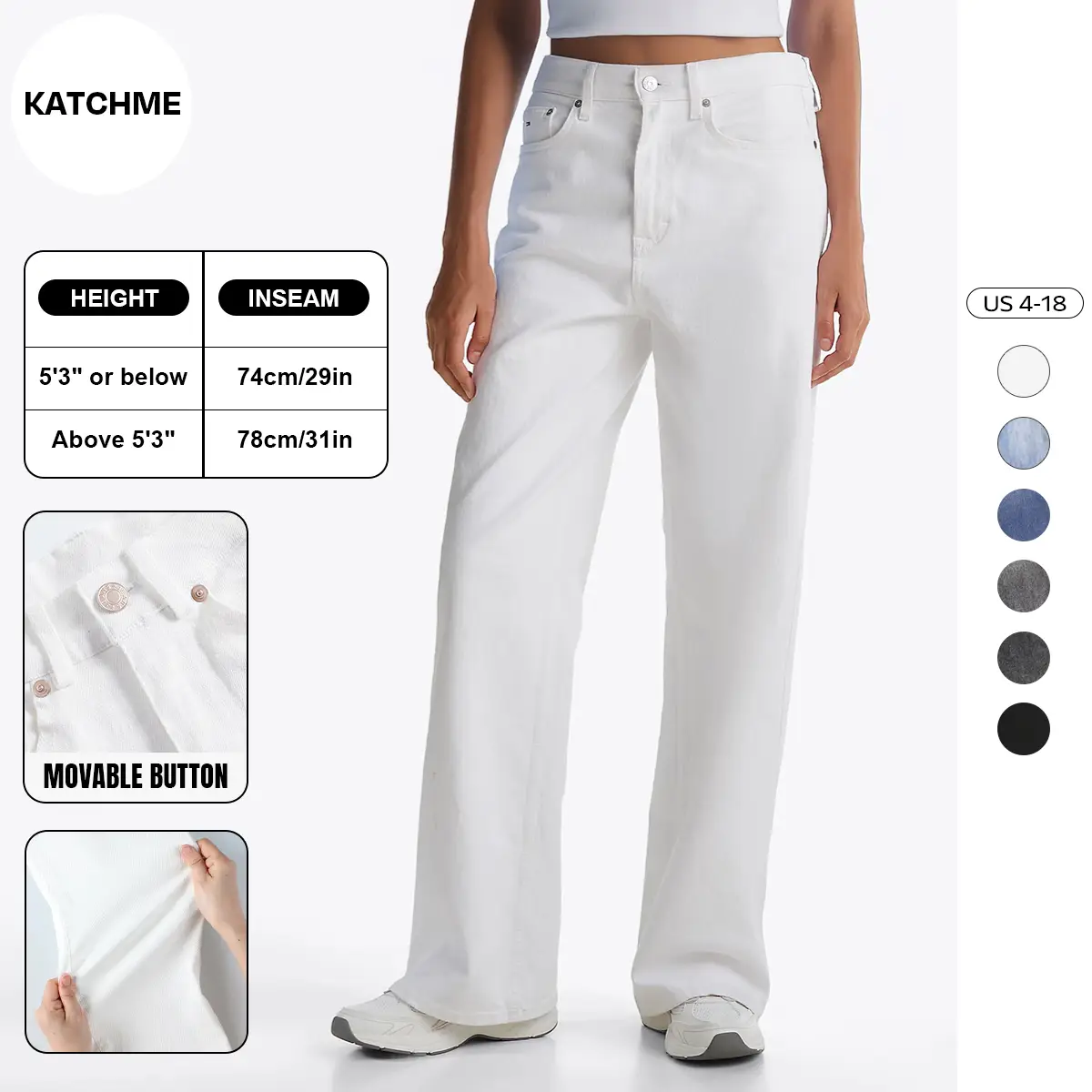 KatchMe Women's Trendy High Waist Denim Stretch Wide Leg Jeans, Multi-Pocket Denim Trousers for Women, Classic Jeans Outfits, Street Womenswear(2)