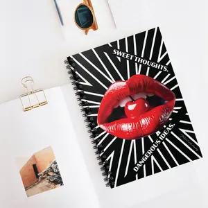 Sweet Thoughts Dangerous Ideas spiral notebook, lips cherry illustration