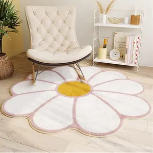 Cute Flower-Shaped Area Rug, Modern Minimalist Nordic Style Carpet, Thick Soft Plush Mat for Living Room & Bedroom