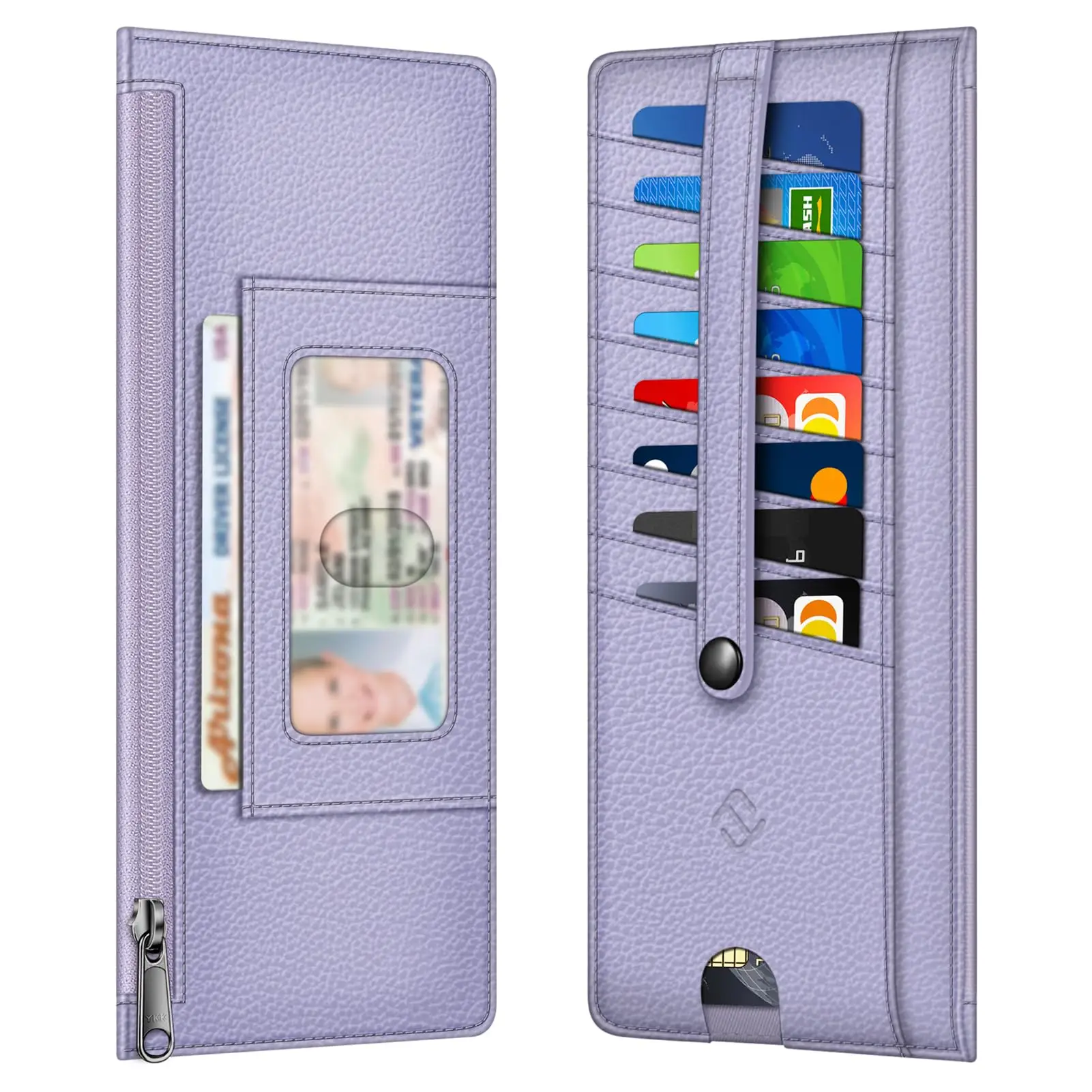 RFID Women's Slim Wallet Card Holder w/ 8 Slots, Cards Case with Zipper Pocket for Cash, Coin, Receipt