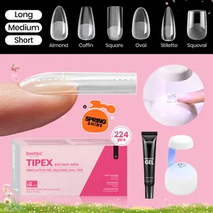 Beetles Tipex Instant Apex Nail Extension Tips Kit Almond/Coffin/Square/Oval/Stiletto/Squaoval Shape Thick Acrylic Nail Flat Nails Manicure Gel press ons Nail Art DIY Nails Art  Nail Glue Easter Nail Designs SpringVacation Nails newyearnewme valentinesday