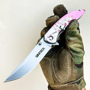 7.75” Outdoors Man Bushcraft Hunting Tactical EDC Everyday Pink Flamingo Pocket Knife, Camping Gear Folding Knife, Survival Tool Accessories, Father’s Day Gift, Birthday Gift, Christmas Gift