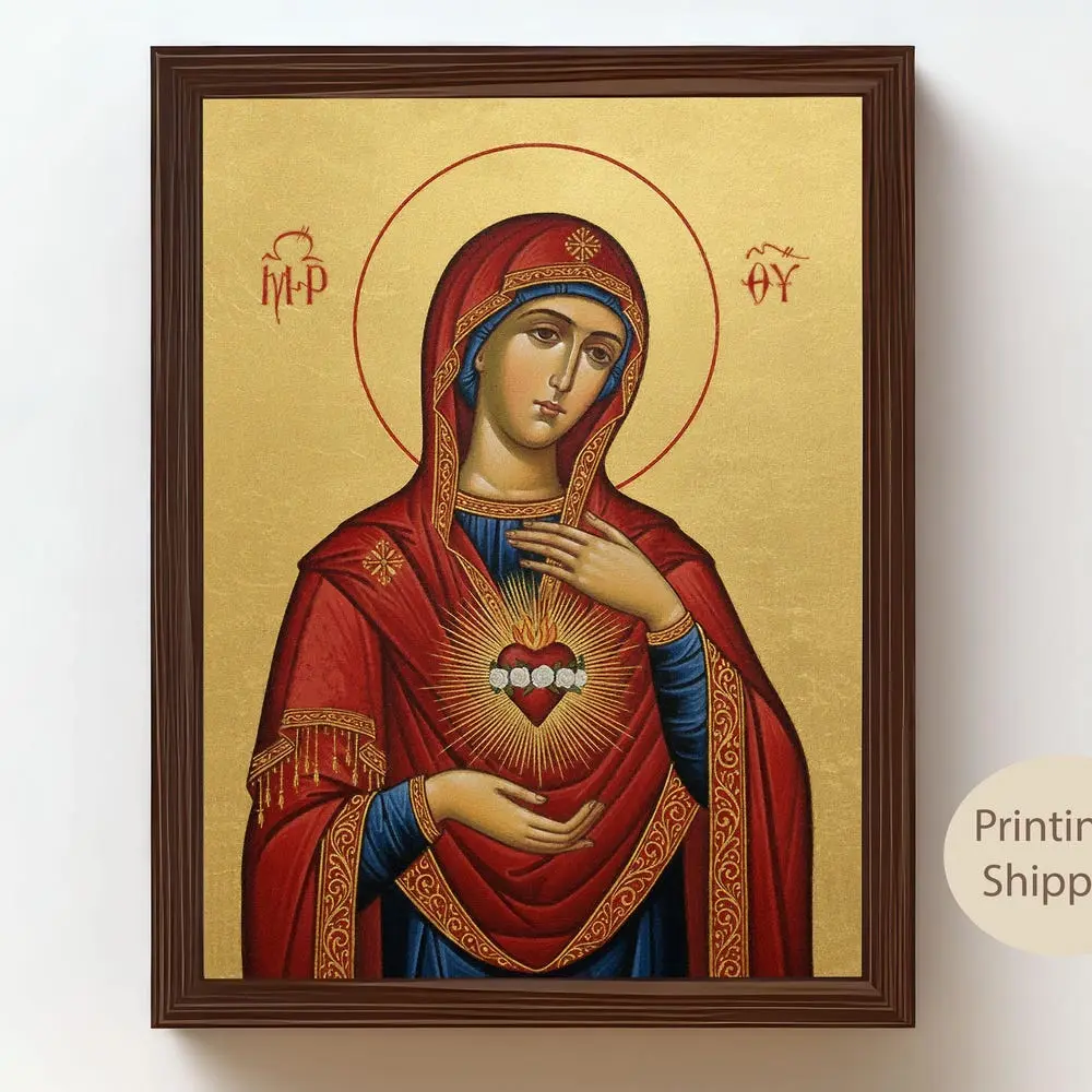 Immaculate Heart of Mary Icon: Catholic Virgin Mary Art Print Unframe