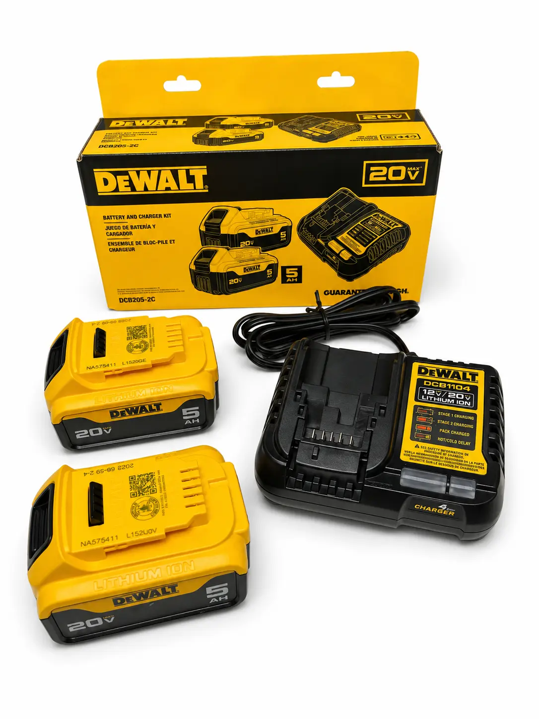 DEWALT DCB205-2C 20V MAX 5.0Ah Lithium-Ion Rechargeable Cordless Battery & Charger Kit - 2 Batteries Included, Rechargeable Batteries