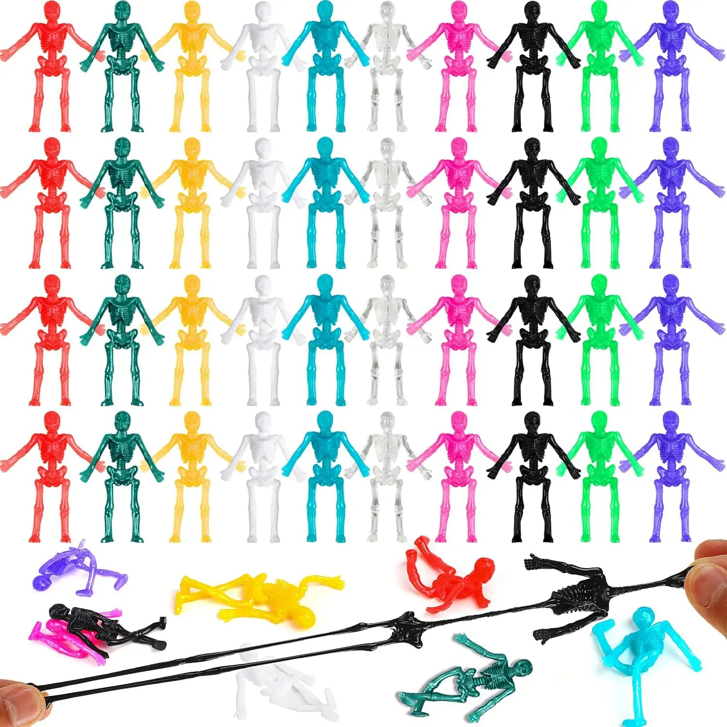 50 Pack Stretchy Skeletons Toys,  Halloween Party Favors for Kids Stretchy Skull Bulk Set Boys Girls Prizes Gifts Goodies Goody Bag Fillers