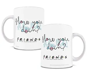 212 MAIN Reuseable 11oz Line-Printed Friends Quote Ceramic Coffee Mug - White, Washable Kitchen Drinkware Cup, Reuse