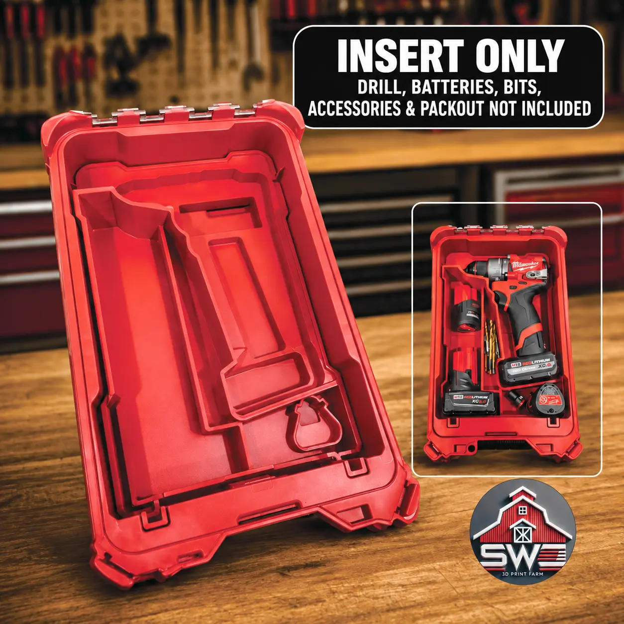 M12 Gen 3 Drill 3403-20 / 3403-22 Kit Organizer Insert for Milwaukee Packout 48-22-8435 — INSERT ONLY