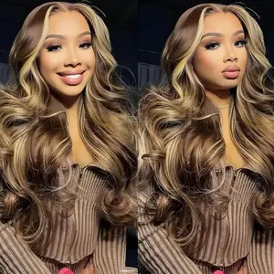 URody 4/27 Honey Blonde Ombre Lace Front Wig 13x6 HD Transparent Lace Frontal Wig Pre Plucked Human Hair Body Wave Wig