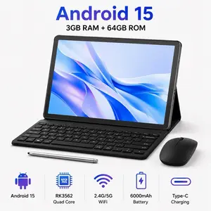 10.1” Android 15 WiFi Tablet Bundle – Keyboard, Mouse, Touch Pen, Case Included | 64GB | WiFi 6 | 10.1 IPS Display