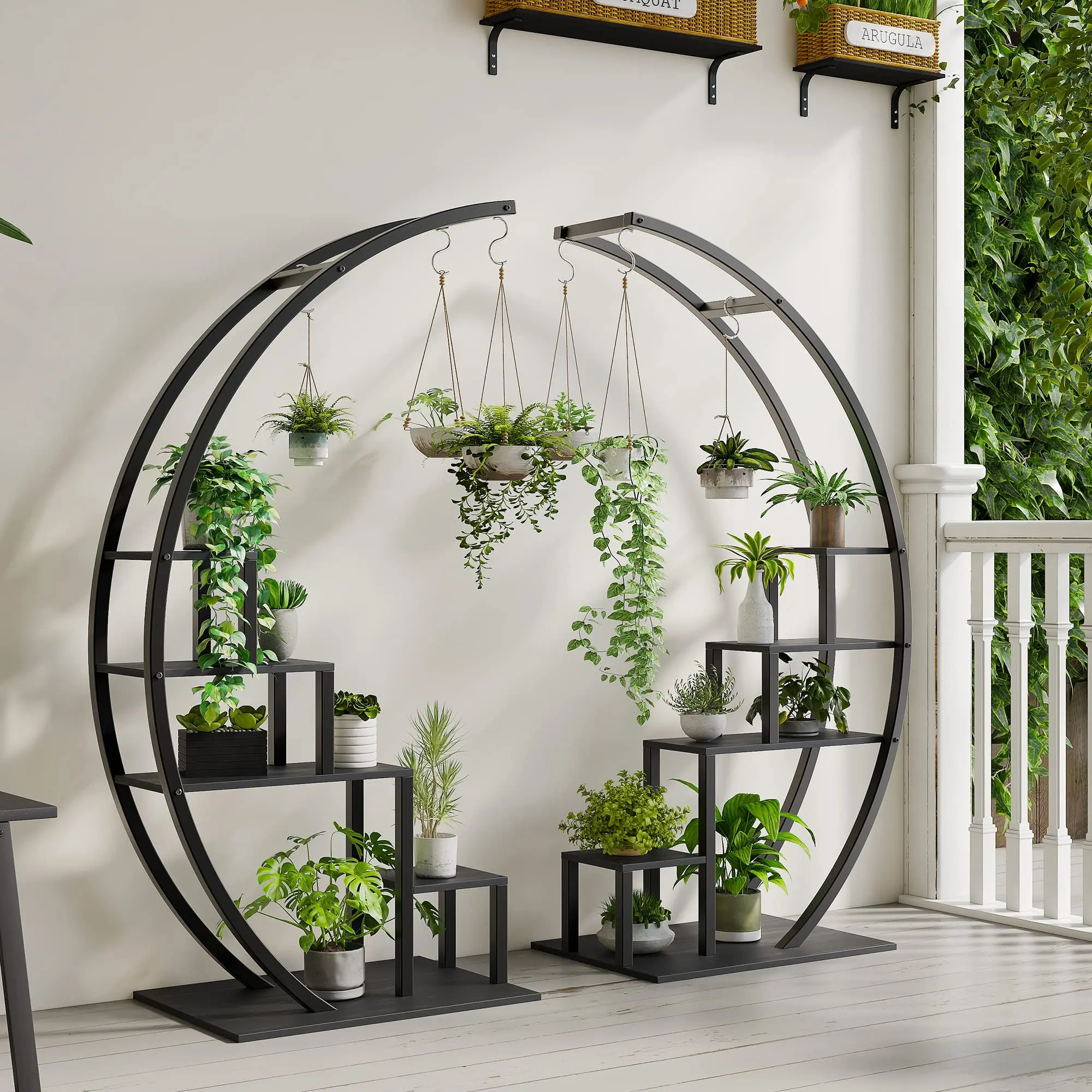 Plant Stand Indoor 5 Tier Tall, Metal Half Moon Plant Shelf 2 Pack, Stylish Tiered Flower Rack for Multiple Plants Display