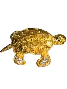 (TWWJ_BR_F) Gold-Tone Crystal Turtle Brooch Pin with Intricate Textured Shell & Sparkling Crystal Accents for Elegant Everyday Wear
