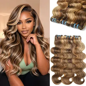 LUCKSTAR #Summervibes Highlight Human Hair Bundles Honey Blonde 4/27/30 Ombre Hair Wefts Extensions 100% Real Vietnamese Human Hair Soft Silky No Tangle Perfect for Sew In & Quick Wave