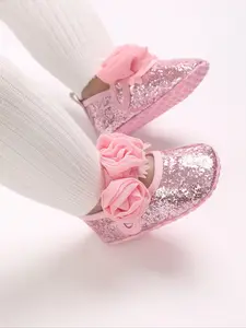 Newborn Baby Girl Princess Shoes, Anti-Slip Lightweight Flat Walking Shoes, Comfortable First Walker Boots