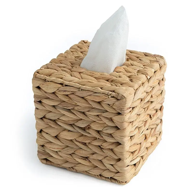 Rattan Wicker Tissue Box Holder, Square Tissue Cube Box Cover, Boho Decorative Woven Facial Tissue Holder for Home Office Bathroom, Bathroom Organizers, Bathroom Accessories