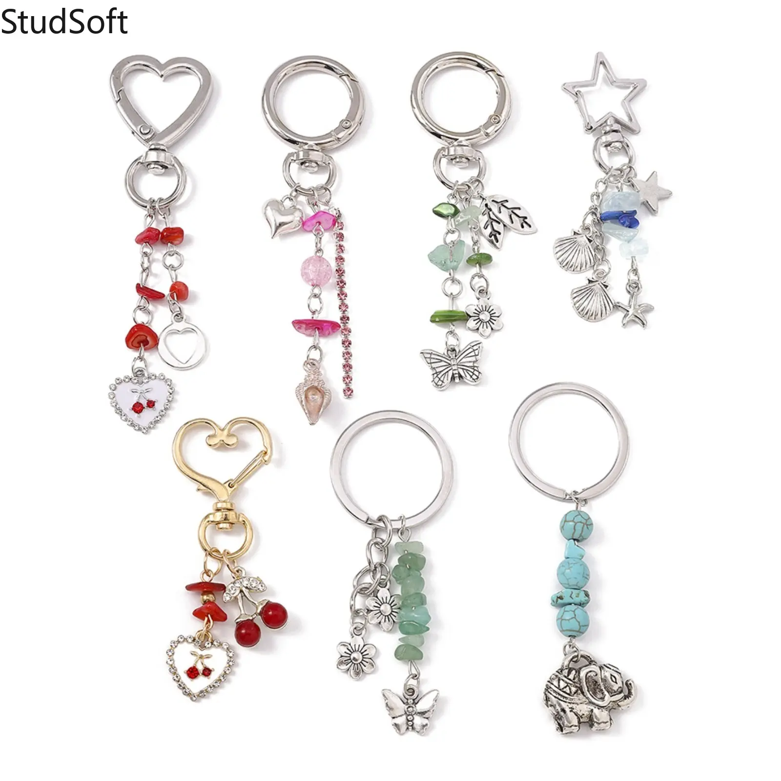 2026 New Fashion Keychains - Cherry, Heart Shaped, Neutral Style Turquoise Elephant, Butterfly Key Rings, Keychains for Women, Sports & Outdoor Backpack Bag Charms, Fashion Keychain