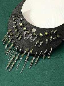 vintage punk style rhinestone & chain decor ear studs set, fashion rhinestone shining earrings  for party, daily clothing decor, trendy all-match & exquisite jewelry for birthday gift, jewelry for women, gifts for her