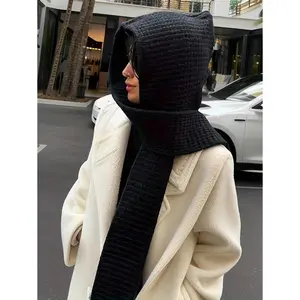 1 Piece Women's Fashion Solid Color Black/Beige/Khaki/Brown Cable Knit Hooded Scarf Shawl, Suitable for Dates, Outings, Daily Use