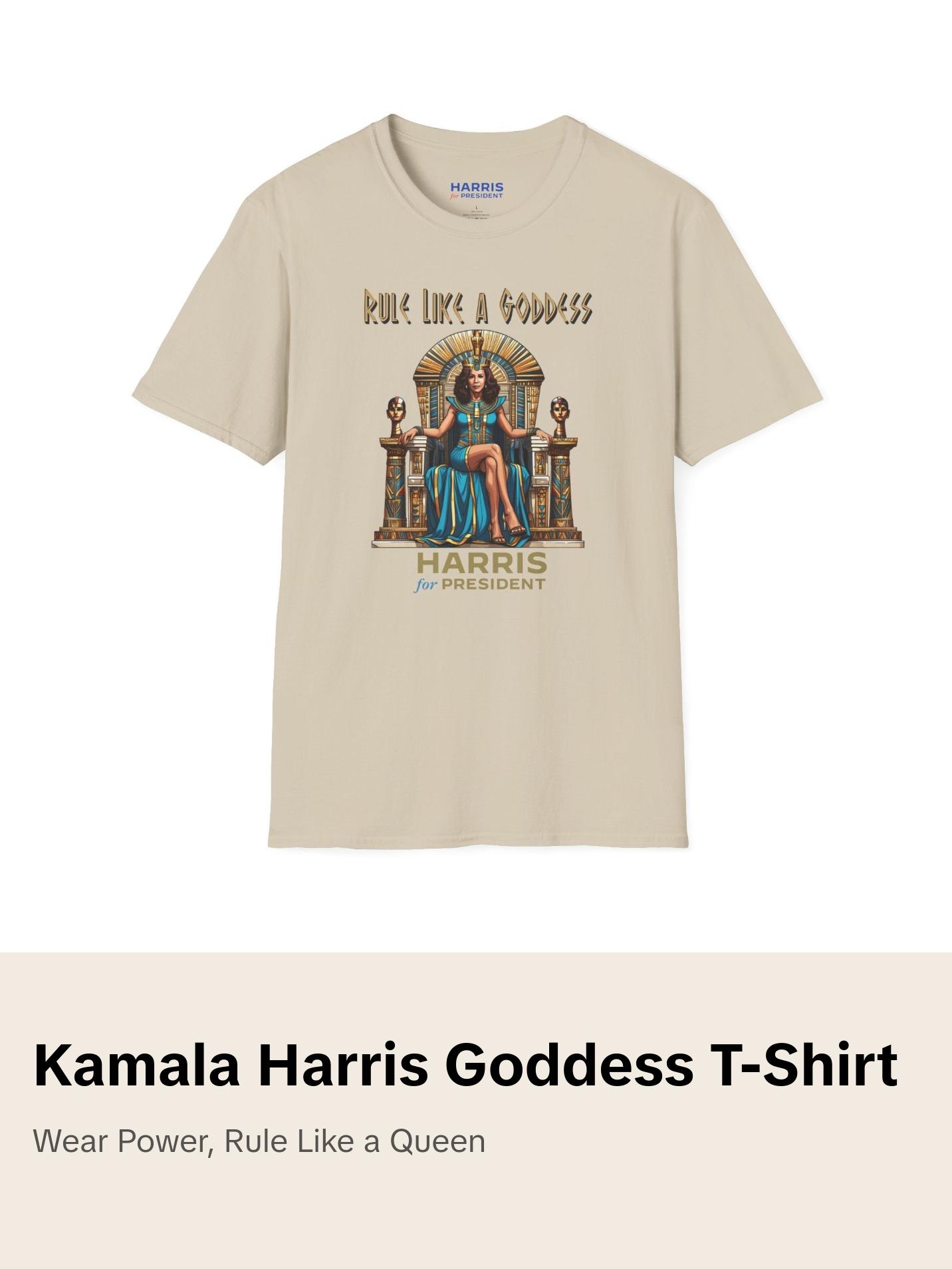 Kamala Harris "Rule Like a Goddess" Egyptian Queen T-Shirt - Bold Political Leadership Tee - Available in Multiple Colors Comfort Cotton Classic Fabric Menswear Top Crewneck Tshirt Kamala Harris "Rule Like a Goddess" Egyptian Queen T-Shirt - Bold Political Leadership Tee - Available in Multiple Colors Comfort Cotton Classic Fabric Menswear Top Crewneck Tshirt