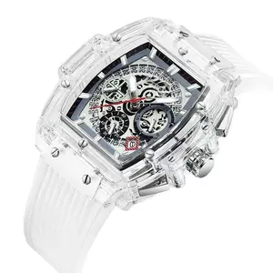 Fashionable Multifunctional Waterproof Tonneau Type Transparent Unisex Quartz Watch