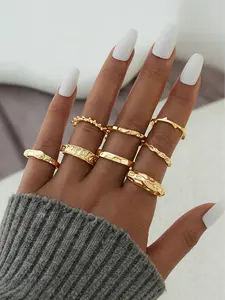 Vintage Open Ring Set, Luxurious Unique Design, High-End Finger Rings, Adjustable Joint Rings, Geometric Pattern, All Seasons Party Style