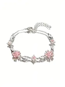 1 Pc Elegant Cherry Blossom Bracelet, Adjustable Stylish Cube Petals for Women, Cute Fashion Accessory for Any Occasion, Fashionable Bracelet