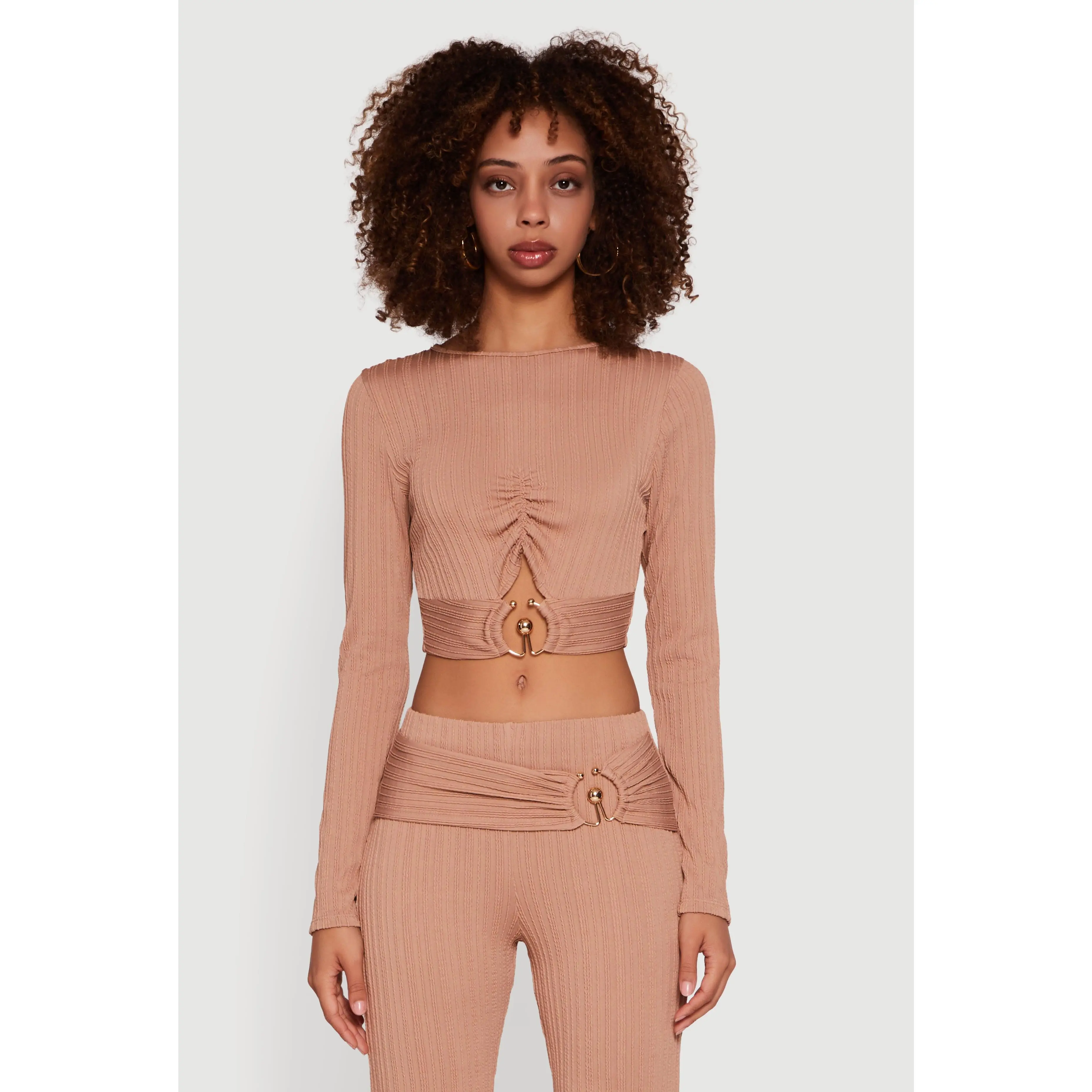 Cut Out Metallic Detail Long Sleeve Crop Top