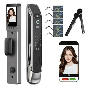 3D Face Recognition Smart Door Lock with Camera & Doorbell, Keyless Biometric Fingerprint, Face, Passcode, IC Card, Mechanical Key, Mortise Lock Body, AutoLock, Wishome App, Front Door, Home Security