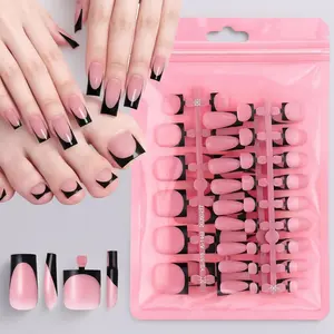 60 Pcs White & Black French Tip Press On Nails And Toenails Set Medium Square Full Cover Acrylic Fake Nails For Women Daily Party Prom Wedding Valentine Gift