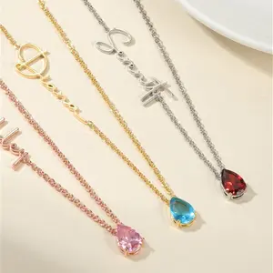 AS057 Stainless Steel Twelfth Birthday Stone Custom Name Necklace DIY Personalized English Letter Necklace