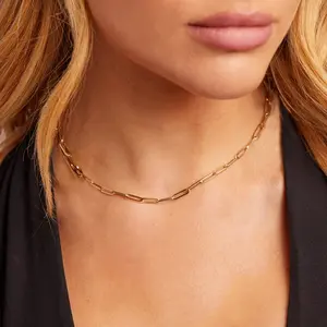 FindChic Paperclip Chain Necklace, 316L Stainless Steel/Black/Rose Golden, Hypoallergenic Trendy Chains, For Women Men