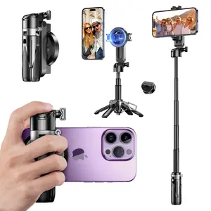 Compact Magnetic Selfie Stick Tripod with Wireless Remote Control, Metal Mount, Extendable Smartphone-Cellphone Accessories for Video Recording (Stable Connection Included)