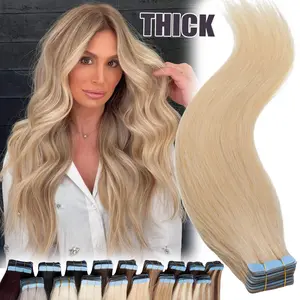 20pcs Deluxe THICK Tape In Hair Extensions 100% Real Remy Human Hair Extensions  Invisible Skin Weft Seamless Stick Hair Weft 20 Pieces 12"-24"  Highlight