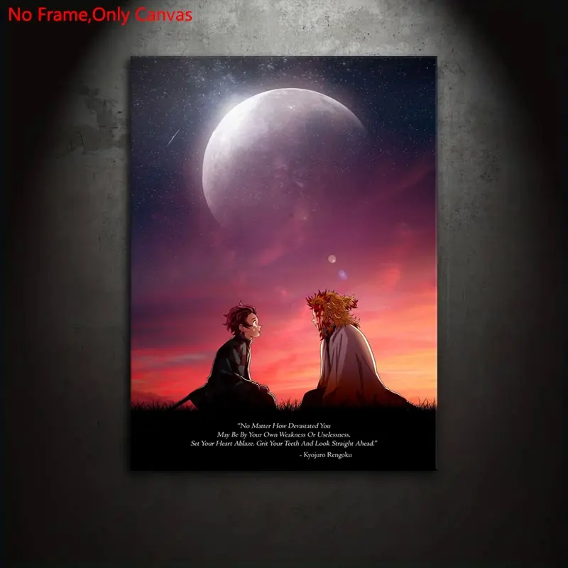 1 piece/set of frameless canvas print posters, Artwork, classic fantasy abstract art, Hanging Wall Art, Unframed Wall Art, Wall picture decor, Goodbye Rengoku Kyoujurou quotes, suitable for Japanese anime lovers, perfect gift for home wall decoration