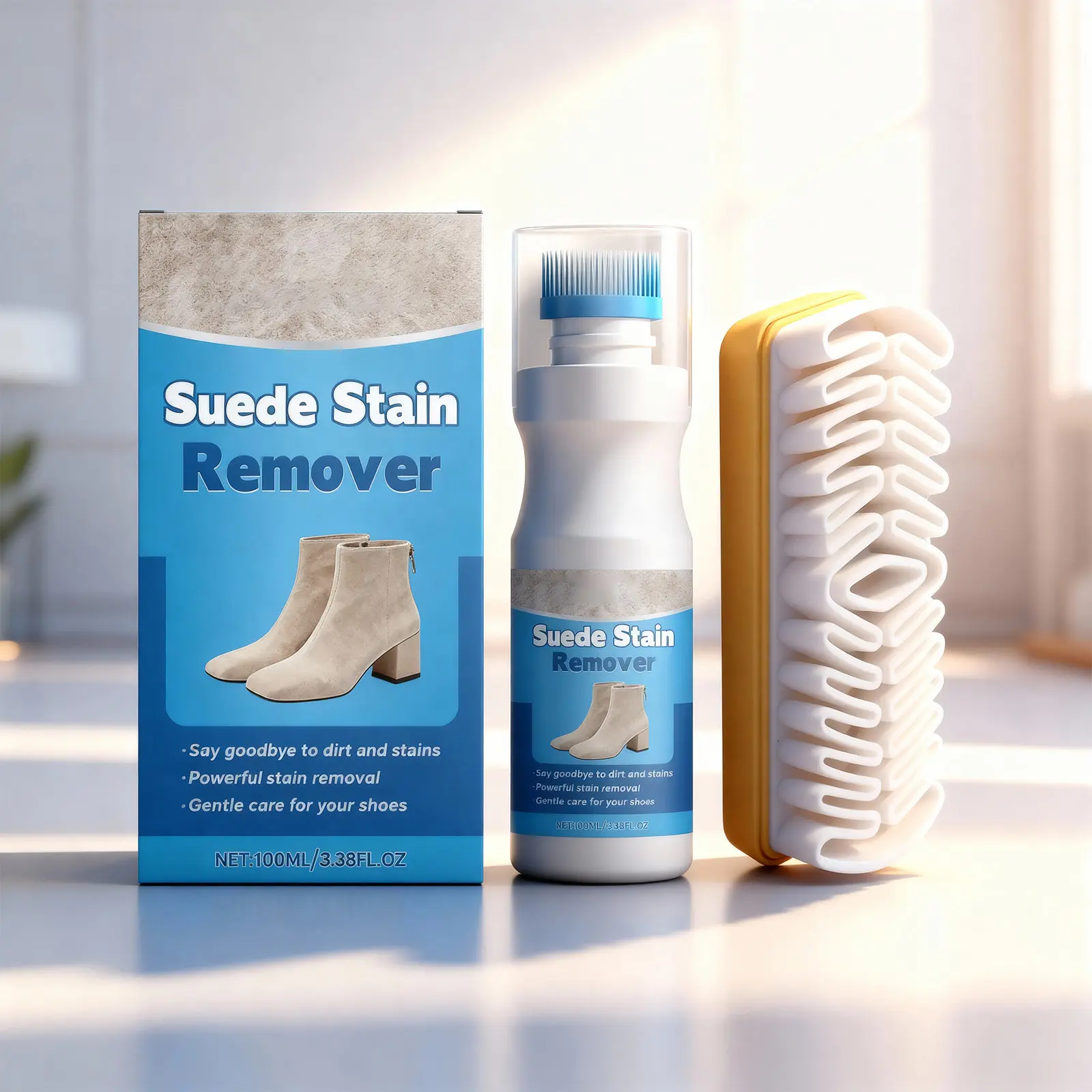 Shoes Cleaner Kit with Cleaning Brush, Gentle Cleaning Formula for Suede, Leather, Canvas & Sneakers, Multi-Surface Shoe Care Set, Daily Stain Cleaning